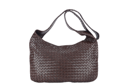 BOTTEGA VENETA INTRECCIATO SHOULDER BAG BROWN LEATHER SILVER HARDWARE NO DUST COVER