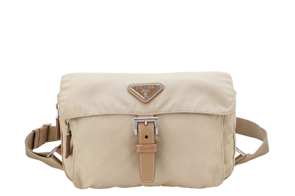 PRADA SHOULDER BAG BEIGE NYLON SILVER HARDWARE NO DUST COVER