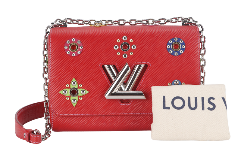 LOUIS VUITTON TWIST LIMITED EDITION MECHANICAL FLOWERS BAG MM RED EPI LEATHER SILVER HARDWARE WITH DUST COVER