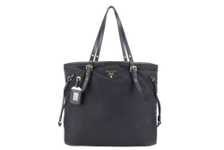 PRADA BR4997 SHOULDER TOTE BAG NERO TESSUTO SAFFIANO GOLD HARDWARE WITH CHARM, CARD AND NO DUST COVER