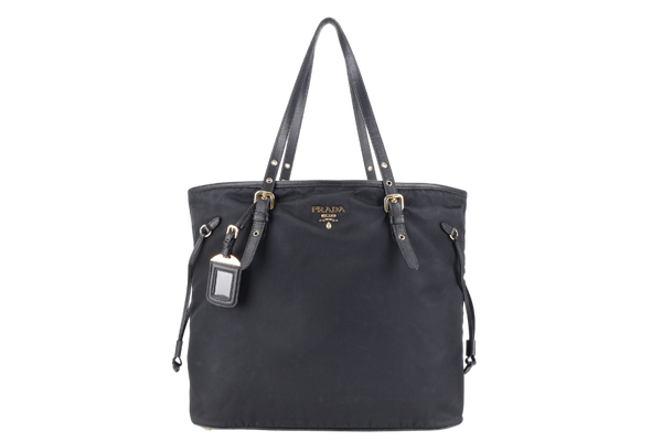 PRADA BR4997 SHOULDER TOTE BAG NERO TESSUTO SAFFIANO GOLD HARDWARE WITH CHARM, CARD AND NO DUST COVER