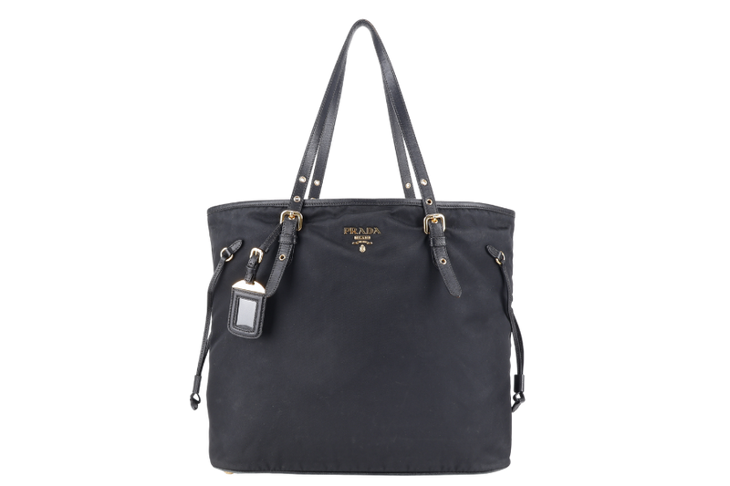 PRADA BR4997 SHOULDER TOTE BAG NERO TESSUTO SAFFIANO GOLD HARDWARE WITH CHARM, CARD AND NO DUST COVER