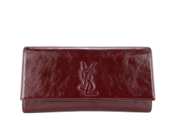YSL BELLE DE JOUR BURGUNDY CRACKING PATENT CLUTCH NO DUST COVER