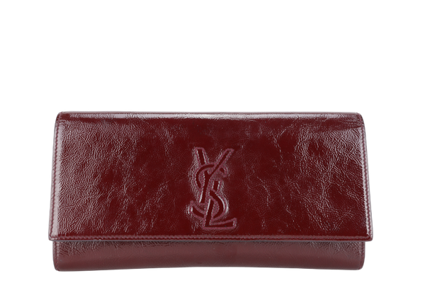 YSL BELLE DE JOUR BURGUNDY CRACKING PATENT CLUTCH NO DUST COVER