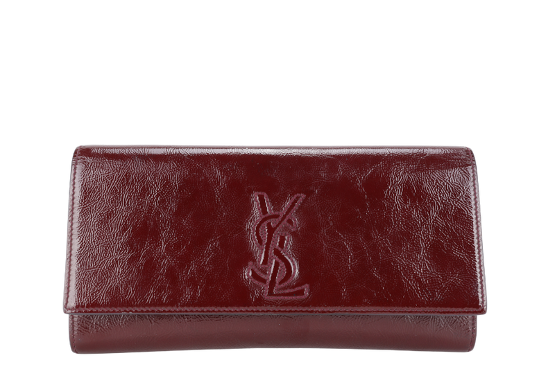 YSL BELLE DE JOUR BURGUNDY CRACKING PATENT CLUTCH NO DUST COVER