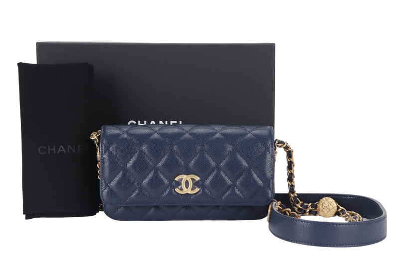 CHANEL WOC (AP6Jxxxx) NAVY BLUE CAVIAR LEATHER GOLD HARDWARE WITH DUST COVER AND BOX