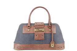 CHRISTIAN DIOR STREET CHIC TROTTER BAG BROWN LEATHER BLUE DEMIN GOLD HARDWARE NO DUST COVER