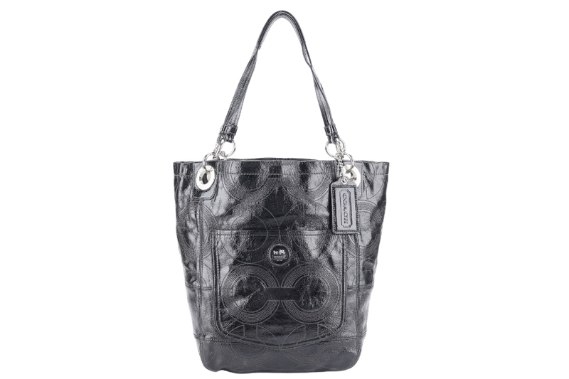 COACH ALEX BLACK PATENT LEATHER SHOULDER BAG SILVER HARDWARE (K0920-14265) NO DUST COVER