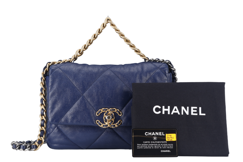 CHANEL C19 (2943xxxx) SMALL ELECTRIC BLUE CLAFSKIN MIX HARDWARE WITH DUST COVER, CARD AND BOX