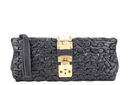 MIU MIU BLACK CLUTCH PLISSE LEATHER GOLD HARDWARE WITH DUST COVER