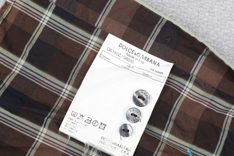 DOLCE & GABBANA BROWN CHECKED WITH BLUE FLOWER SHIRT SIZE 40