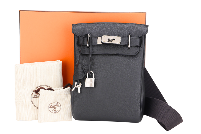 HERMES HAC A DOS PM (STAMP B) PLOMB COLOR TOGO LEATHER SILVER HARDWARE, WITH DUST COVER & BOX