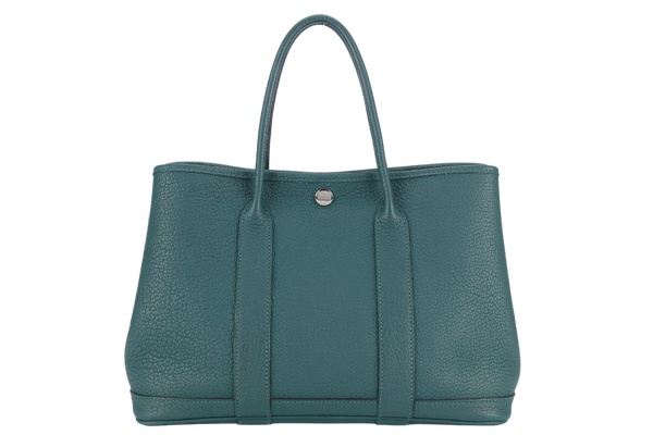 HERMES GARDEN PARTY TPM 30CM MALACHITE STAMP Q (2013) NEGONDA LEATHER PALLADIUM HARDWARE WITH DUST COVER