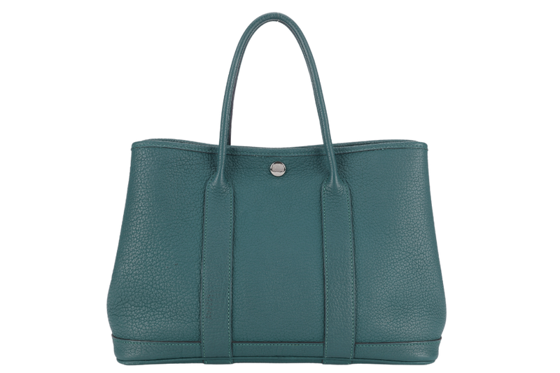 HERMES GARDEN PARTY TPM 30CM MALACHITE STAMP Q (2013) NEGONDA LEATHER PALLADIUM HARDWARE WITH DUST COVER