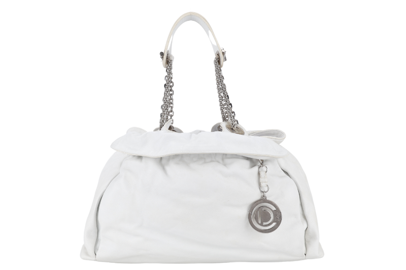 CHRISTIAN DIOR LE TRENTE WHITE LEATHER SHOULDER BAG SILVER HARDWARE NO DUST COVER