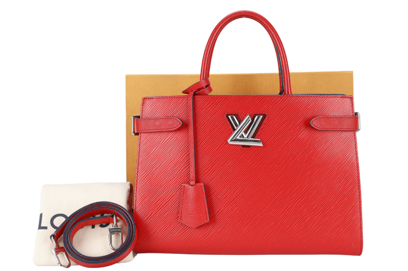 LOUIS VUITTON M54811 RED EPI LEATHER TWIST TOTE BAG SILVER HARDWARE WITH DUST COVER AND BOX