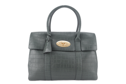 MULBERRY BAYSWATER NETTLE GREEN CROC EMBOSSED NAPPA LEATHER BAG GOLD HARDWARE WITH PADLOCK NO DUST COVER