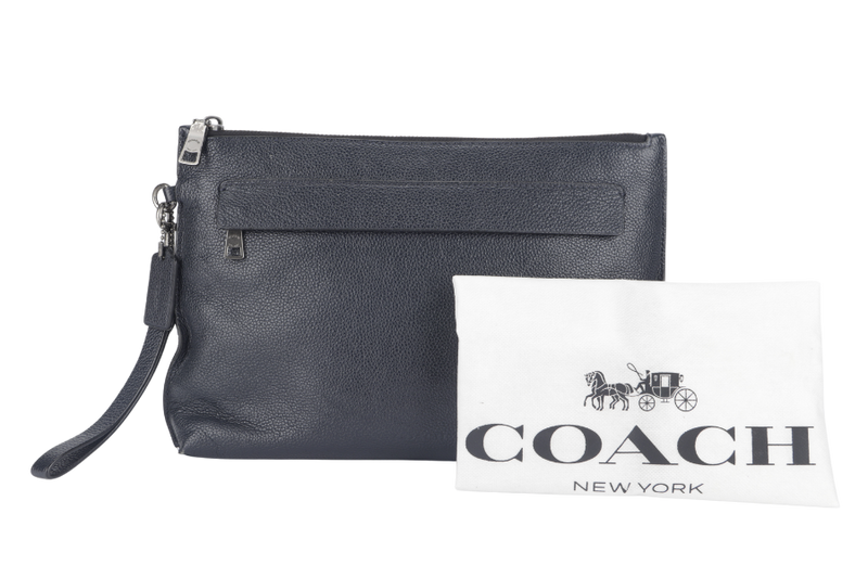 COACH CARYALL POUCH (A1880-F28614) BLACK POLISHED PEBBLE LEATHER SILVER HARDWARE WITH DUST COVER