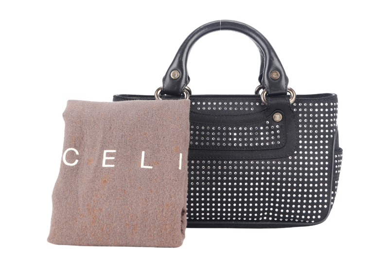 CELINE MINI BOOGIE IN CRYSTAL ENCRUSTED BLACK SILK SILVER HARDWARE WITH DUST COVER