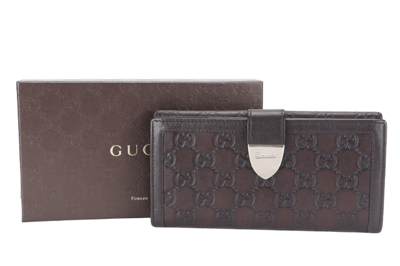 GUCCI GG LONG WALLET (231837 496085) BROWN LEATHER WITH BOX