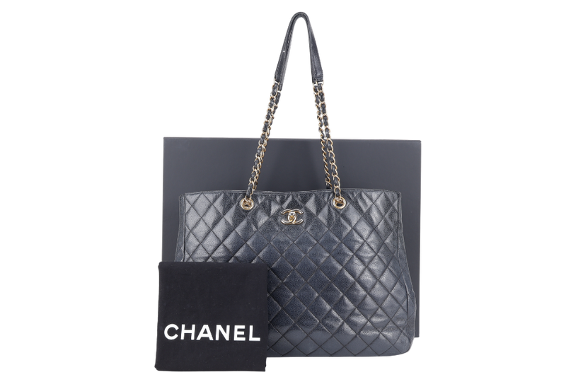 CHANEL BLACK CAVIAR TIMELESS CLASSIC SHOPPING TOTE (2196xxxx) GOLD HARDWARE NO CARD WITH DUST COVER AND BOX