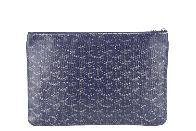 GOYARD SENAT CLUTCH BLUE GOYARDINE SILVER HARDWARE NO DUST COVER