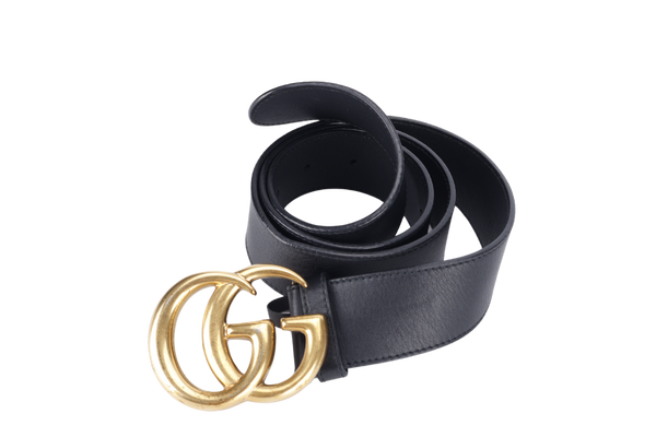 GUCCI GG MARMONT BLACK LEATHER BELT GOLD HARDWARE WITH DUST COVER