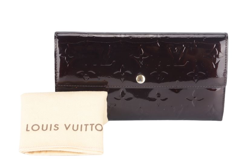 LOUIS VUITTON SARAH BIFOLD WALLET (M93524) AMARANTE VERNIS LEATHER GOLD HARDWARE WITH DUST COVER