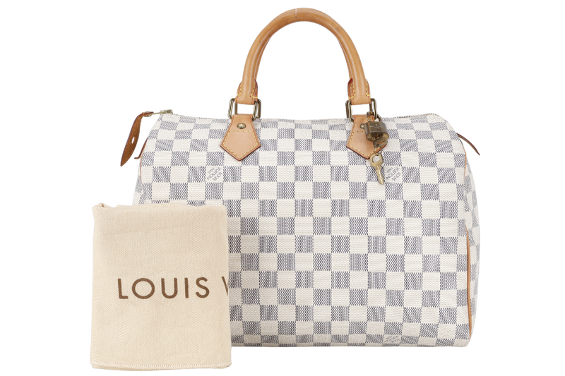 LOUIS VUITTON SPEEDY 30 DAMIER AZUR CANVAS GOLD HARDWARE WITH DUST COVER