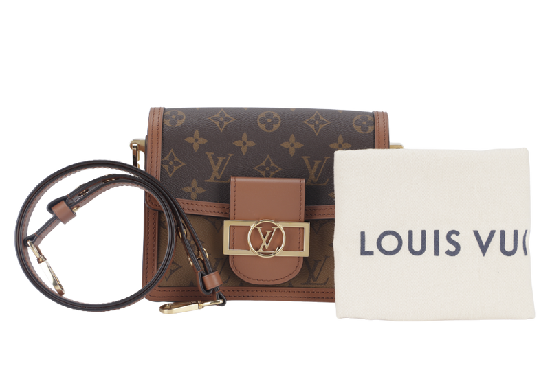 LOUIS VUITTON DAUPHINE MINI REVERSE (M45959) MONOGRAM CANVAS WITH SLING, DUST COVER AND BOX