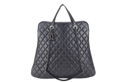 CHANEL QUILTED BLACK TOP HANDLE BAG (2194xxxx) RUTHENIUM HARDWARE WITH CARD AND DUST COVER