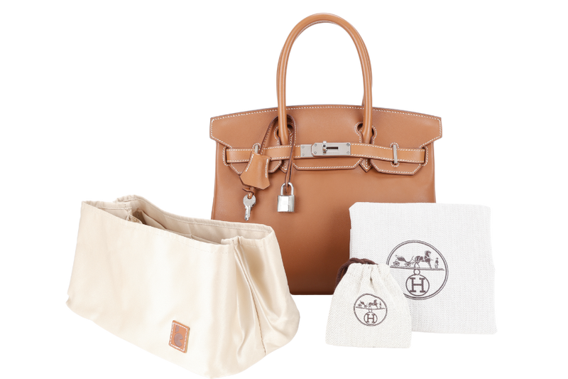 HERMES BIRKIN 30 GOLD SWIFT LEATHER STAMP N SQUARE (YEAR 2010) SILVER HARDWARE WITH LOCK&KEYS, DUST COVER AND ORGANISER