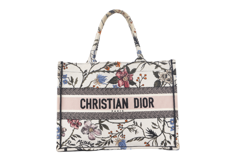 CHRISTIAN DIOR BOOK TOTE (50-MA-0250) MEDIUM ROSA MUTABILIS FLORAL EMBROIDERY NO DUST COVER