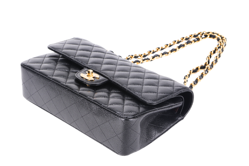 CHANEL CLASSIC FLAP (A047xxxx) MEDIUM BLACK CAVIAR GOLD HARDWARE, WITH DUST COVER & BOX