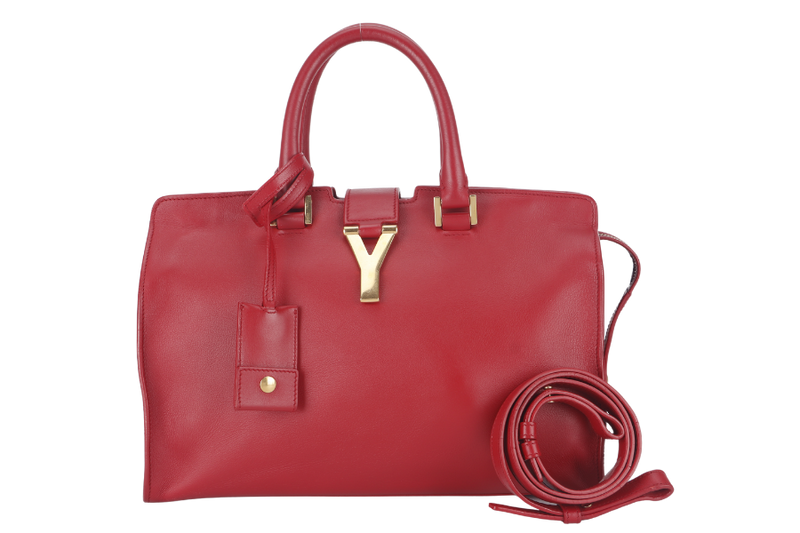 SAINT LAURENT CLASSIC Y CABAS (311210) SMALL RED LEATHER GOLD HARDWARE NO DUST COVER