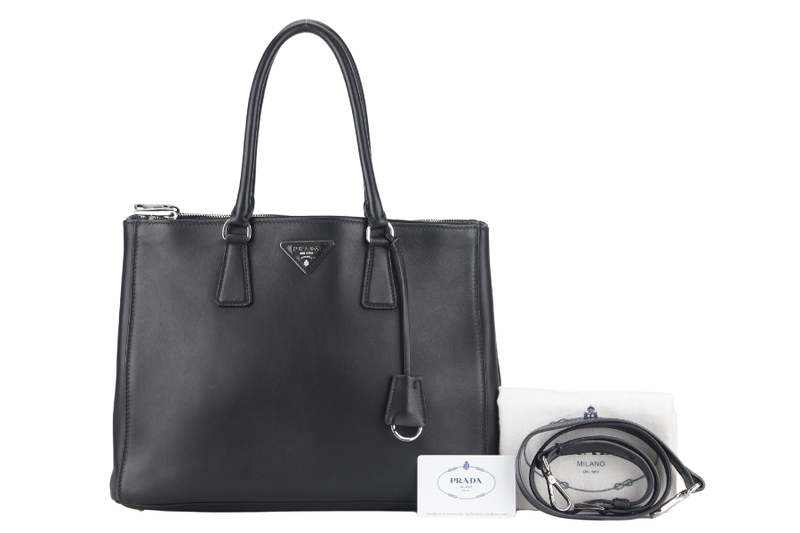 PRADA GALLERIA LUX CONVERTIBLE TOTE BAG (IBA274) BLACK LEATHER WITH DUST COVER