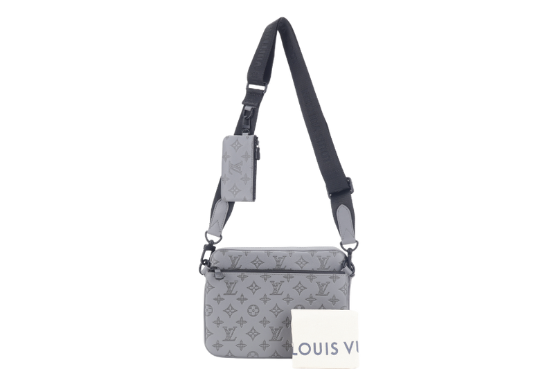 LOUIS VUITTON M46603 TRIO MESSENGER GREY MONOGRAM SHADOW BHW WITH DUST COVER