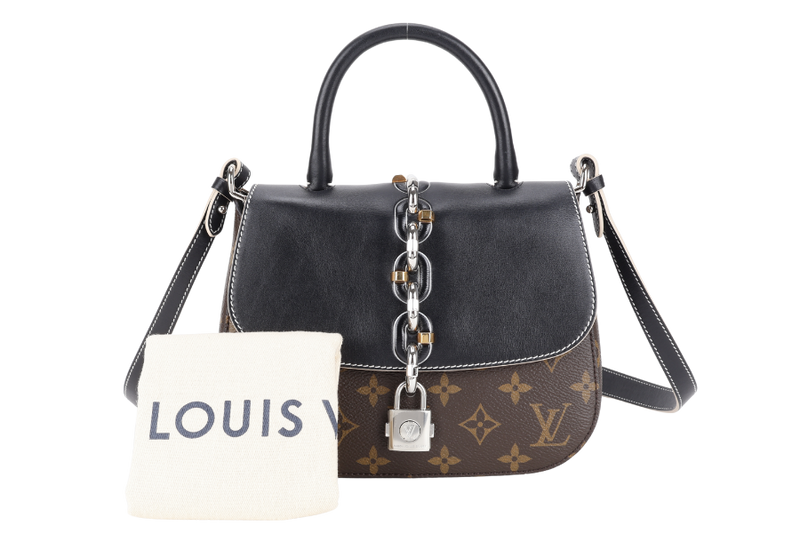 LOUIS VUITTON M44115 CHAIN IT BLACK CALFSKIN x MONOGRAM SILVER HARDAWARE, GOLD HARDWARE WITH STRAPS AND DUST COVER