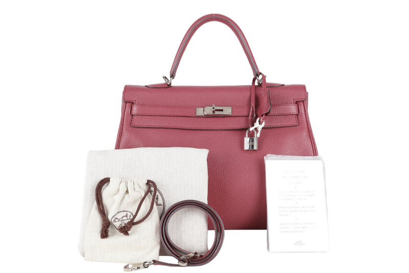 HERMES KELLY 28 (STAMP O) RETOURNE PINK TOGO LEATHER WITH STRAP, KEYS&LOCK, RAINCOAT, DUST COVER & BOX