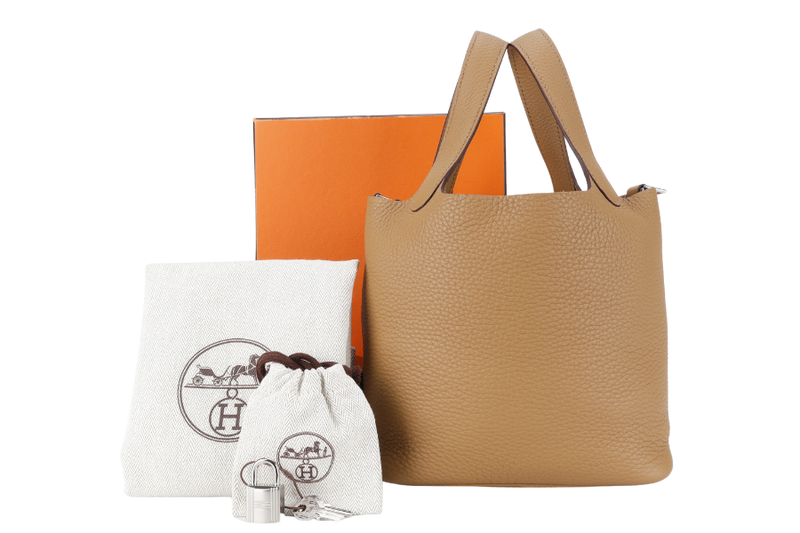 HERMES PICOTIN 18 BEIGE DE WEIMAR CLEMENCE LEATHER GOLD HARDWARE STAMP B (YEAR 2023) WITH DUST COVER, LOCK&KEYS AND BOX