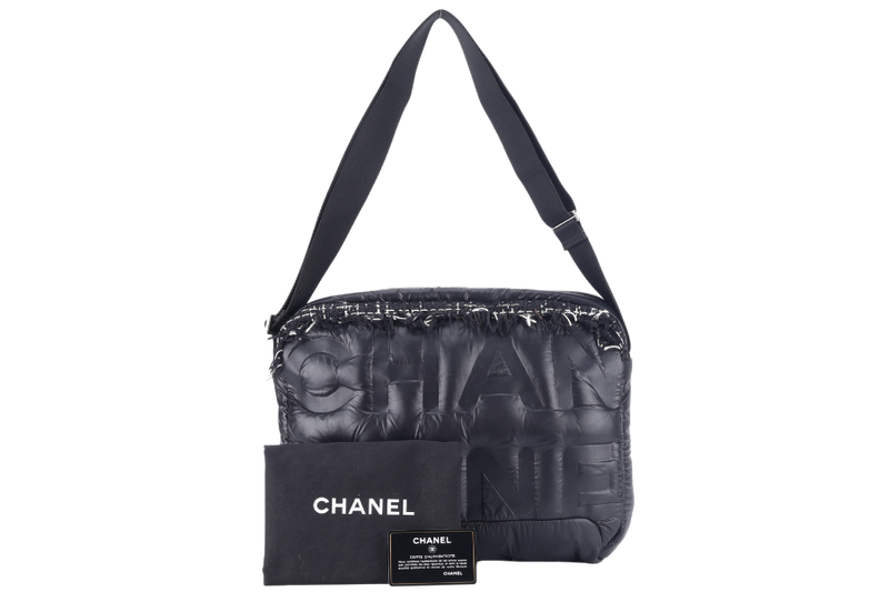 CHANEL DOUDOUNE CROSSBODY (2654xxxx) BLACK NYLON SILVER HARDWARE WITH CARD AND DUST COVER