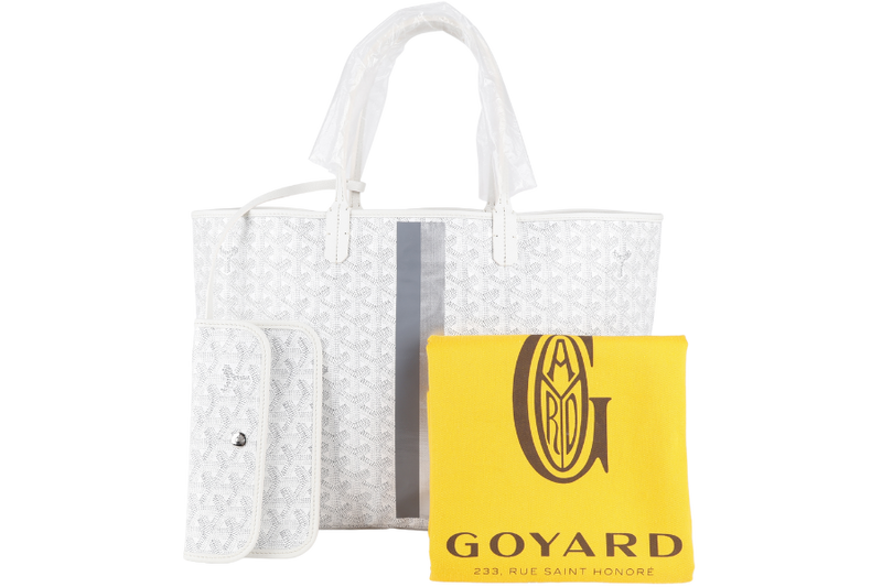 GOYARD SAINT LOUIS PM WHITE GOYARDINE SILVER & GREY LINES WITH POUCH WITH DUST COVER