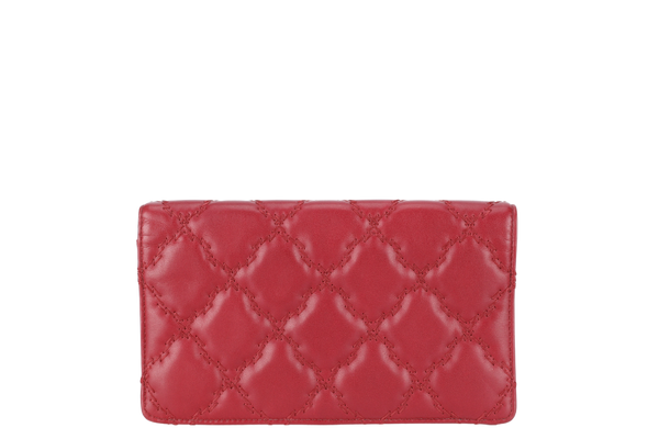 CHANEL QUILTED WALLET BURGUNDY RED LAMBSKIN NO DUST COVER