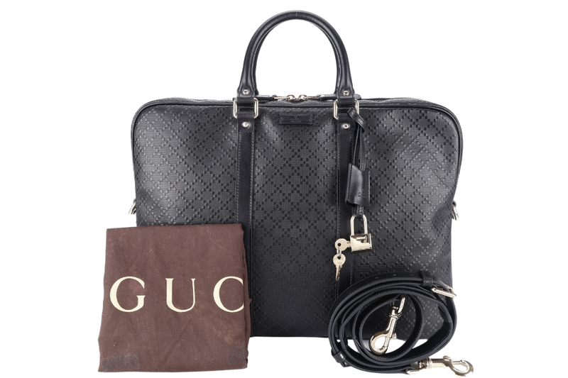 GUCCI DIAMANTE BRIEFCASE BLACK LEATHER 000926 WITH KEYS & LOCK AND DUST COVER