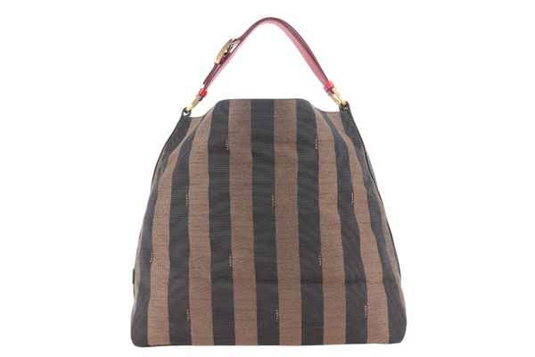 FENDI PEQUIN HOBO BAG (8BR653) BROWN CANVAS GOLD HARDWARE NO DUST COVER