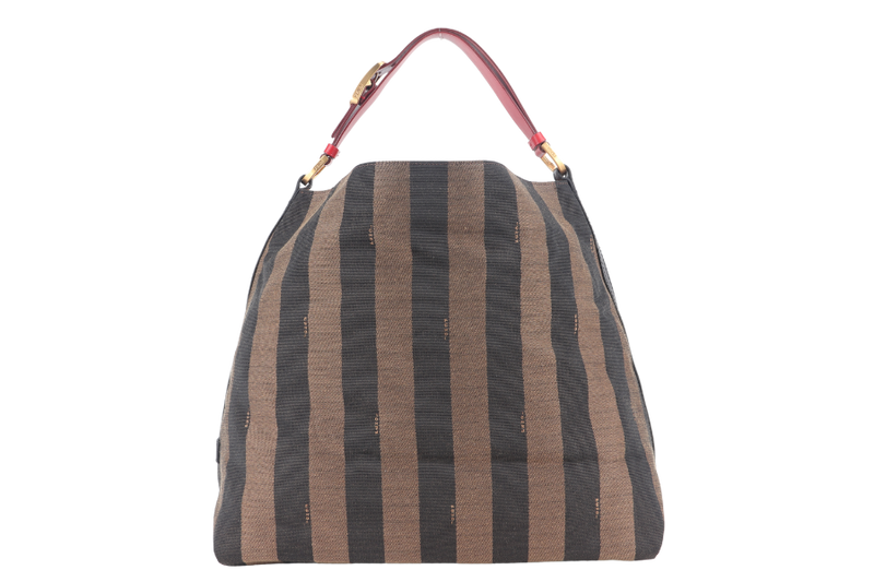 FENDI PEQUIN HOBO BAG (8BR653) BROWN CANVAS GOLD HARDWARE NO DUST COVER