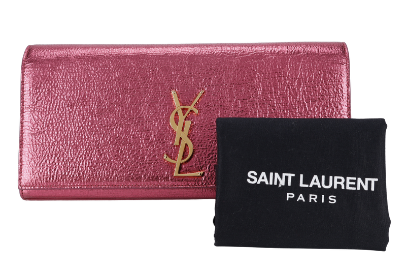 YVES SAINT LAURENT (YSL) METALLIC PINK LEATHER CASSANDRE CLUTCH WITH DUST COVER