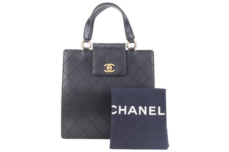 CHANEL TOP HANDLE BAG (500xxxx) BLACK CAVIAR LEATHER GOLD HARDWARE WITH DUST COVER