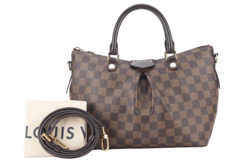 LOUIS VUITTON SIENA MM (N41546) DAMIER EBENE CANVAS GOLD HARDWARE WITH STRAPS AND DUST COVER