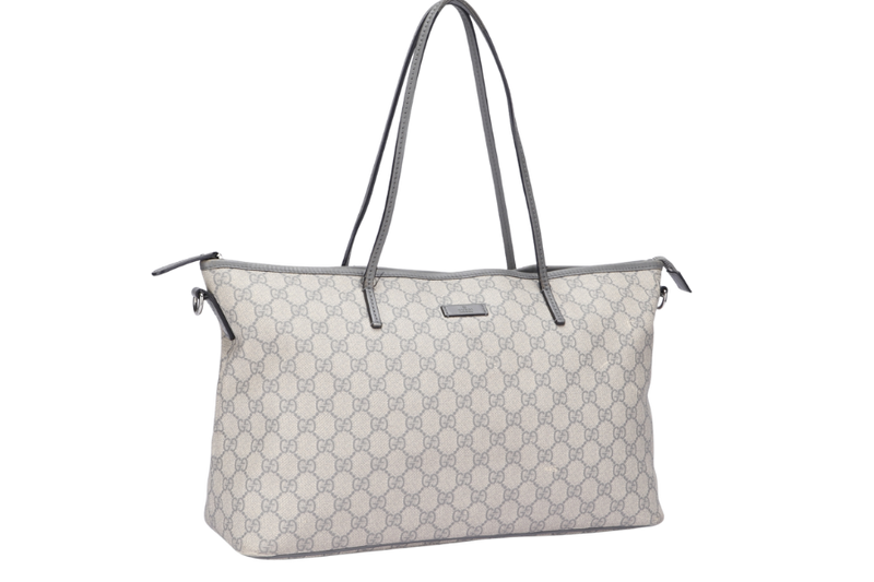 Gucci Light Grey Trim Canvas Shoulder Tote (353437 525040) with Strap & Dust Cover
